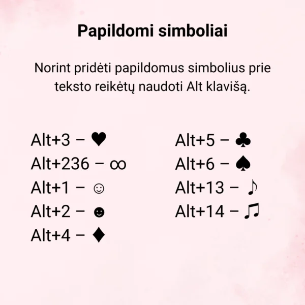 papildomi simboliai prie jūsų teksto